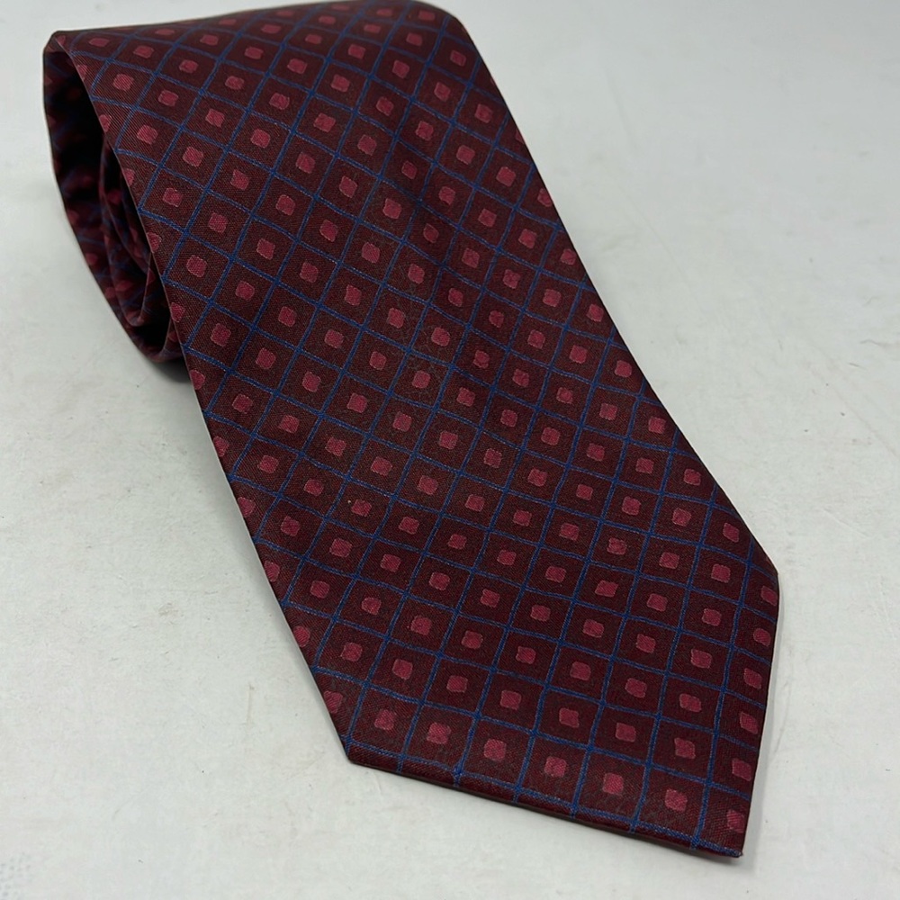 BO ‘N TIE THAI 100% SILK TIE BURGUNDY BLUE CHECK
